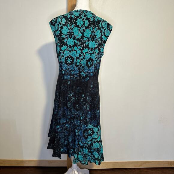 Nanette Lepore black & blue floral silk midi dress size 12 - Picture 5 of 13